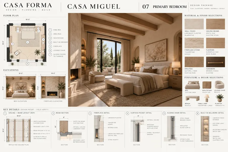 Casa Miguel primary bedroom design plan board