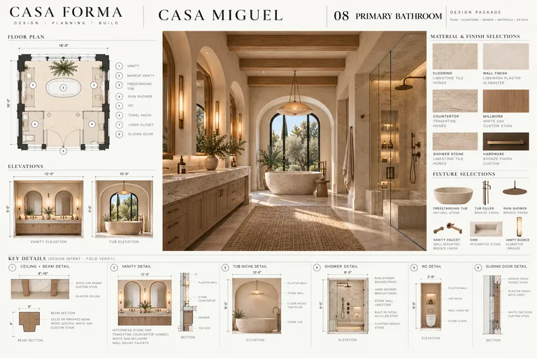 Casa Miguel primary bathroom design plan board