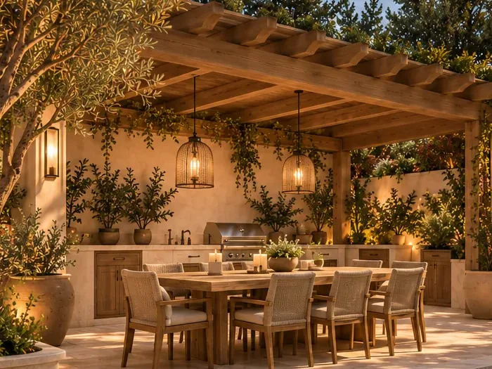 Casa Miguel outdoor kitchen + dining 3D render